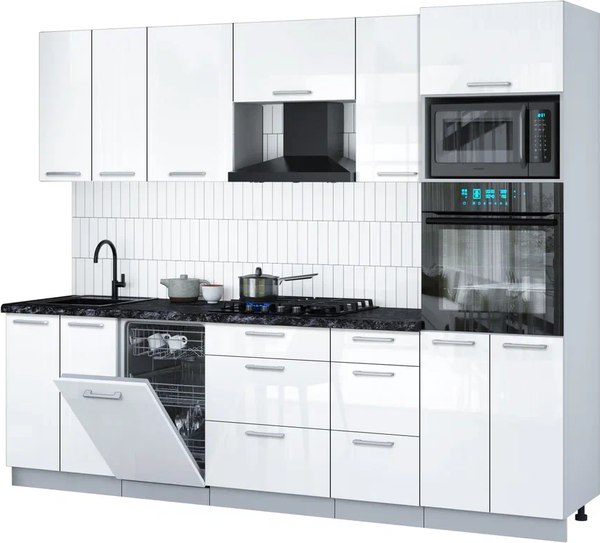 Кухонный гарнитур Интерлиния Мила Gloss 2.65-ПМ3 - фото
