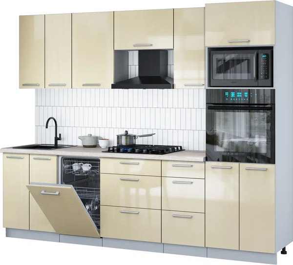 Кухонный гарнитур Интерлиния Мила Gloss 2.65-ПМ3 - фото