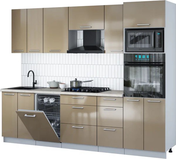 Кухонный гарнитур Интерлиния Мила Gloss 2.65-ПМ3 - фото