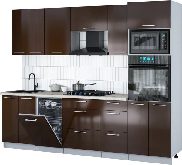 Кухонный гарнитур Интерлиния Мила Gloss 2.65-ПМ3 - фото