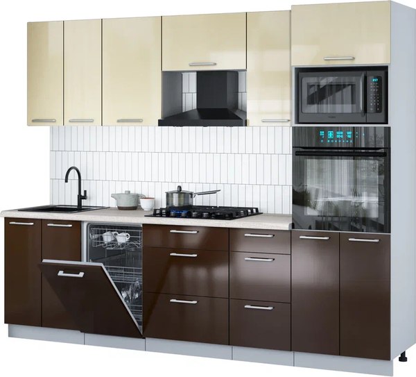 Кухонный гарнитур Интерлиния Мила Gloss 2.65-ПМ3 - фото