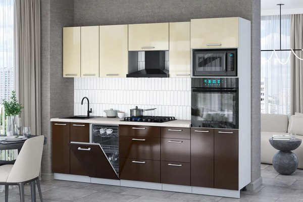 Кухонный гарнитур Интерлиния Мила Gloss 2.65-ПМ3