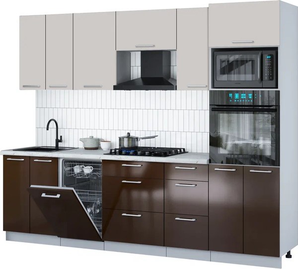 Кухонный гарнитур Интерлиния Мила Gloss 2.65-ПМ3 - фото