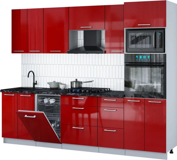 Кухонный гарнитур Интерлиния Мила Gloss 2.65-ПМ3 - фото