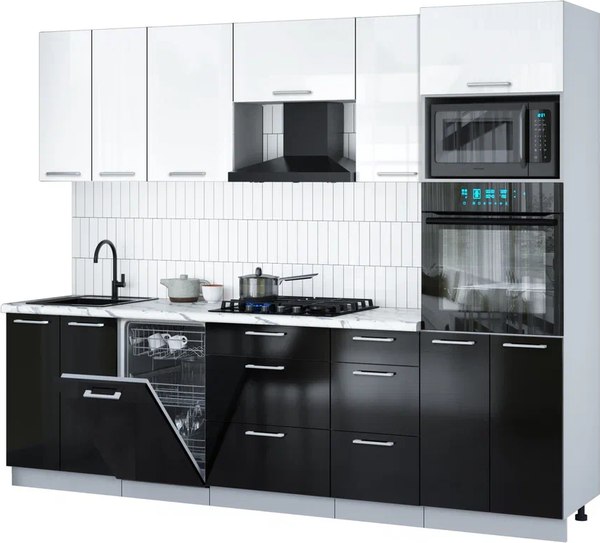 Кухонный гарнитур Интерлиния Мила Gloss 2.65-ПМ3 - фото