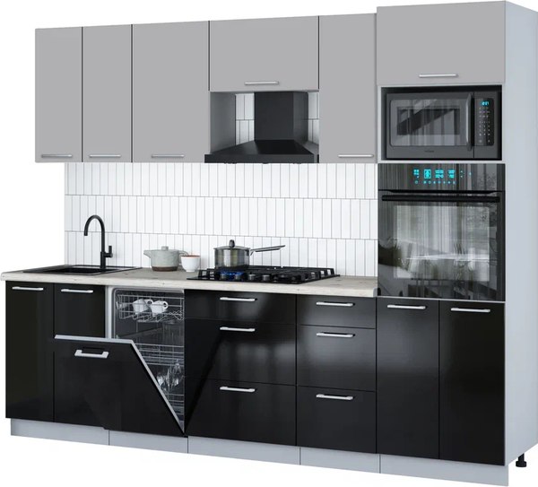 Кухонный гарнитур Интерлиния Мила Gloss 2.65-ПМ3 - фото