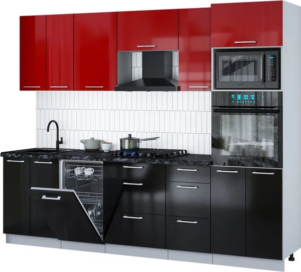 Кухонный гарнитур Интерлиния Мила Gloss 2.65-ПМ3 - фото