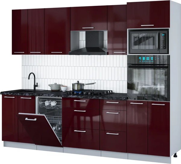 Кухонный гарнитур Интерлиния Мила Gloss 2.65-ПМ3 - фото