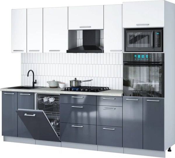 Кухонный гарнитур Интерлиния Мила Gloss 2.65-ПМ3 - фото