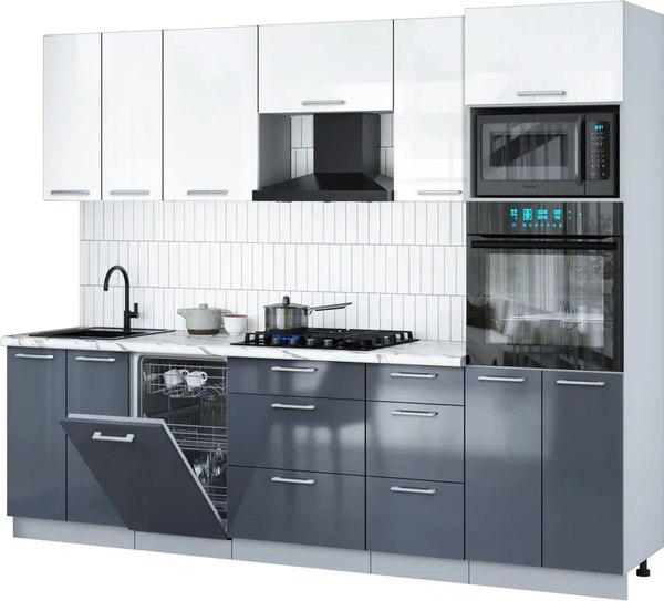Кухонный гарнитур Интерлиния Мила Gloss 2.65-ПМ3 - фото