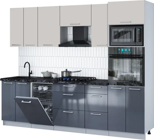 Кухонный гарнитур Интерлиния Мила Gloss 2.65-ПМ3 - фото