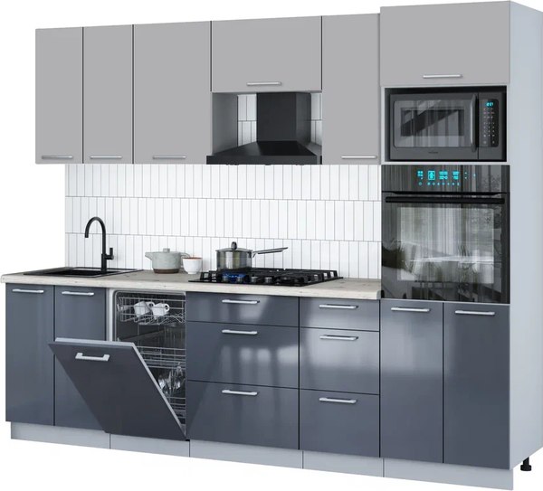 Кухонный гарнитур Интерлиния Мила Gloss 2.65-ПМ3 - фото