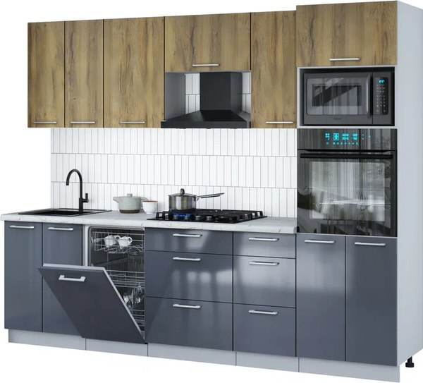 Кухонный гарнитур Интерлиния Мила Gloss 2.65-ПМ3 - фото