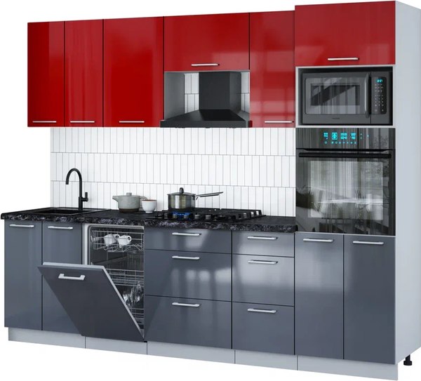 Кухонный гарнитур Интерлиния Мила Gloss 2.65-ПМ3 - фото