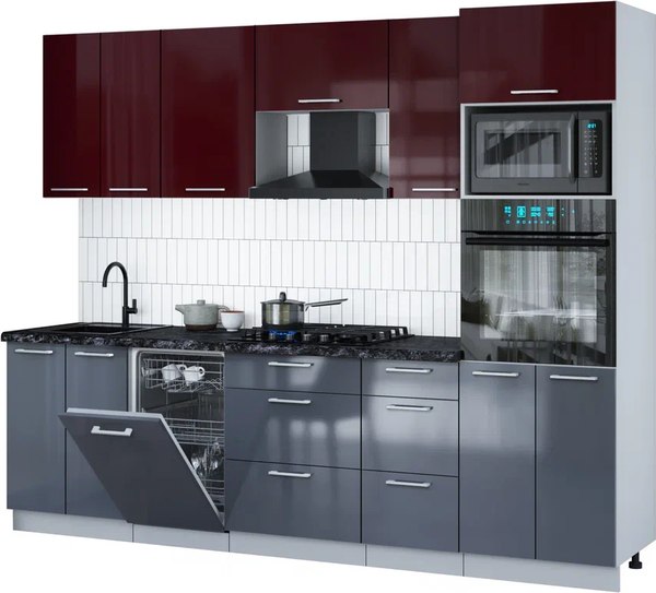 Кухонный гарнитур Интерлиния Мила Gloss 2.65-ПМ3 - фото