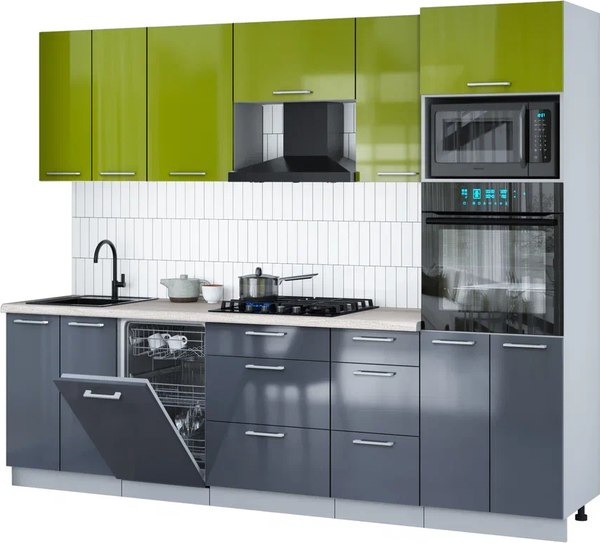 Кухонный гарнитур Интерлиния Мила Gloss 2.65-ПМ3 - фото