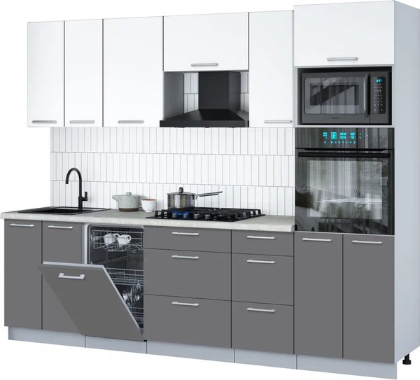 Кухонный гарнитур Интерлиния Мила Gloss 2.65-ПМ3 - фото