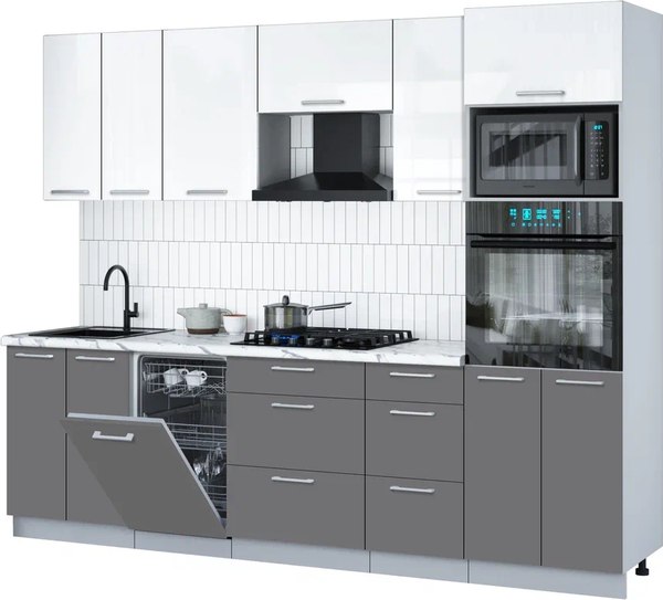Кухонный гарнитур Интерлиния Мила Gloss 2.65-ПМ3 - фото