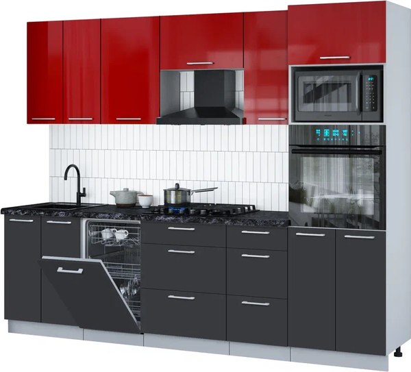 Кухонный гарнитур Интерлиния Мила Gloss 2.65-ПМ3 - фото