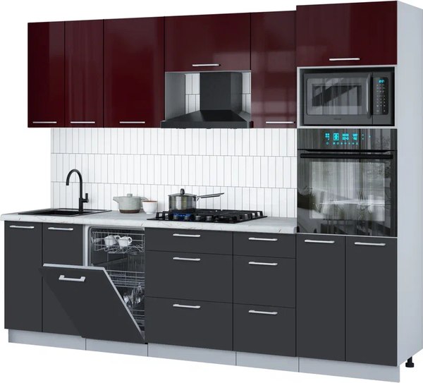 Кухонный гарнитур Интерлиния Мила Gloss 2.65-ПМ3 - фото