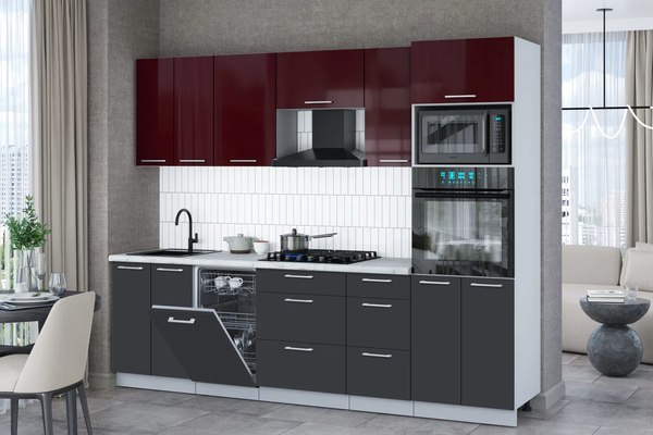 Кухонный гарнитур Интерлиния Мила Gloss 2.65-ПМ3