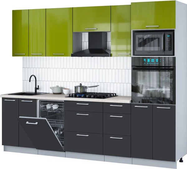 Кухонный гарнитур Интерлиния Мила Gloss 2.65-ПМ3 - фото