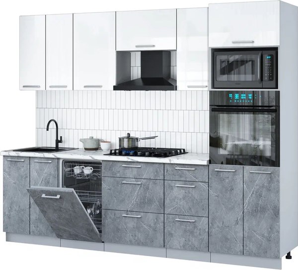 Кухонный гарнитур Интерлиния Мила Gloss 2.65-ПМ3 - фото