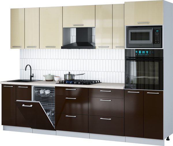 Кухонный гарнитур Интерлиния Мила Gloss 2.85-ПМ3 - фото