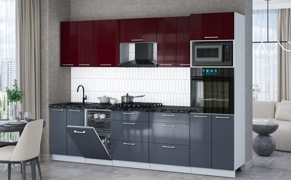 Кухонный гарнитур Интерлиния Мила Gloss 2.85-ПМ3