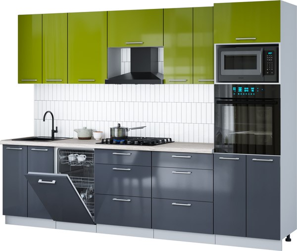 Кухонный гарнитур Интерлиния Мила Gloss 2.85-ПМ3 - фото