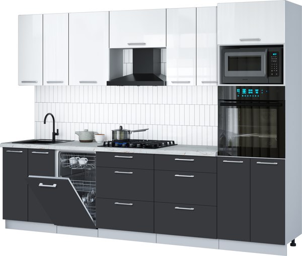 Кухонный гарнитур Интерлиния Мила Gloss 2.85-ПМ3 - фото