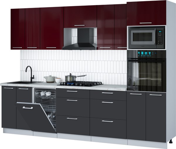 Кухонный гарнитур Интерлиния Мила Gloss 2.85-ПМ3 - фото