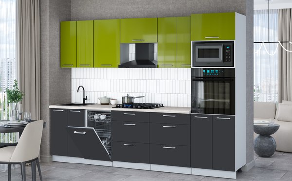 Кухонный гарнитур Интерлиния Мила Gloss 2.85-ПМ3