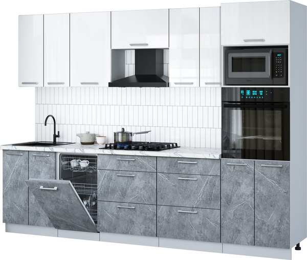 Кухонный гарнитур Интерлиния Мила Gloss 2.85-ПМ3 - фото