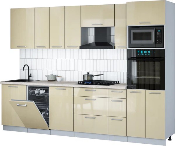 Кухонный гарнитур Интерлиния Мила Gloss 2.9-ПМ3 - фото