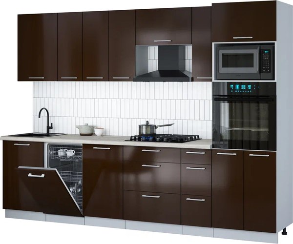Кухонный гарнитур Интерлиния Мила Gloss 2.9-ПМ3 - фото
