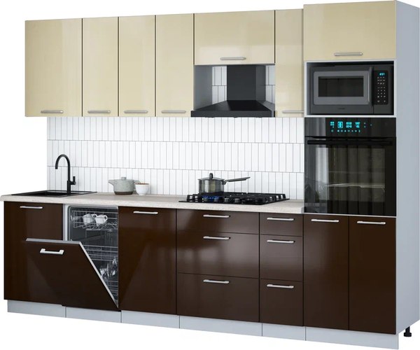 Кухонный гарнитур Интерлиния Мила Gloss 2.9-ПМ3 - фото