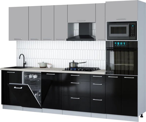 Кухонный гарнитур Интерлиния Мила Gloss 2.9-ПМ3 - фото