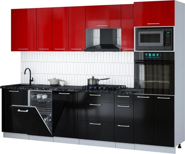 Кухонный гарнитур Интерлиния Мила Gloss 2.9-ПМ3 - фото