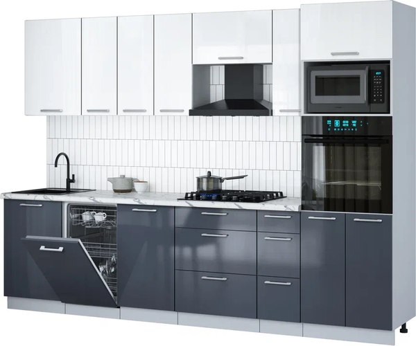 Кухонный гарнитур Интерлиния Мила Gloss 2.9-ПМ3 - фото