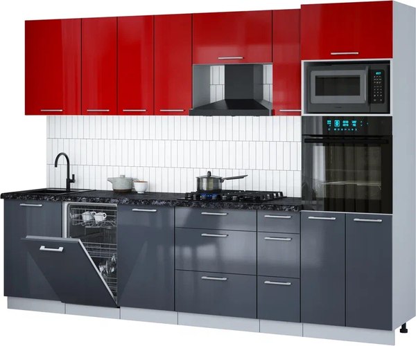 Кухонный гарнитур Интерлиния Мила Gloss 2.9-ПМ3 - фото