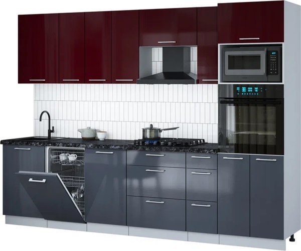 Кухонный гарнитур Интерлиния Мила Gloss 2.9-ПМ3 - фото