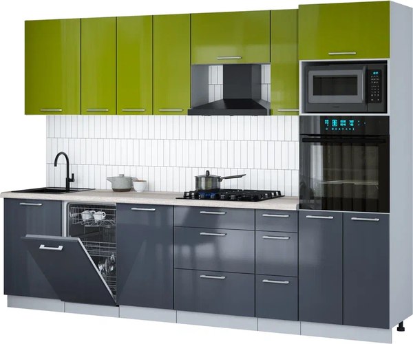 Кухонный гарнитур Интерлиния Мила Gloss 2.9-ПМ3 - фото