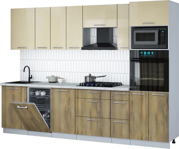 Кухонный гарнитур Интерлиния Мила Gloss 2.9-ПМ3 - фото