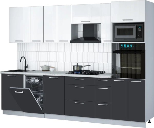 Кухонный гарнитур Интерлиния Мила Gloss 2.9-ПМ3 - фото