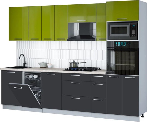Кухонный гарнитур Интерлиния Мила Gloss 2.9-ПМ3 - фото