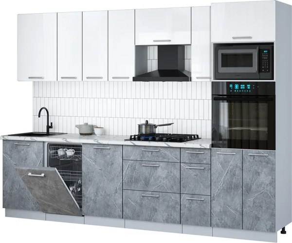 Кухонный гарнитур Интерлиния Мила Gloss 2.9-ПМ3 - фото