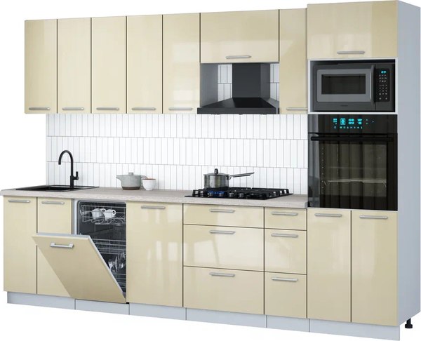 Кухонный гарнитур Интерлиния Мила Gloss 3.0-ПМ3 - фото