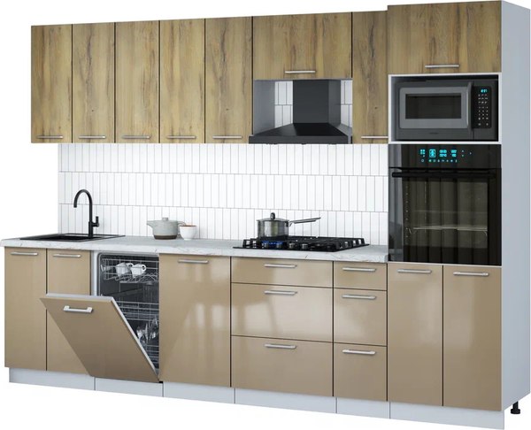Кухонный гарнитур Интерлиния Мила Gloss 3.0-ПМ3 - фото