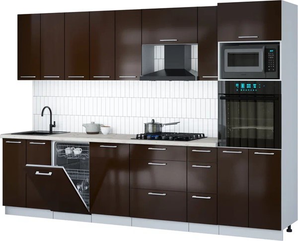 Кухонный гарнитур Интерлиния Мила Gloss 3.0-ПМ3 - фото